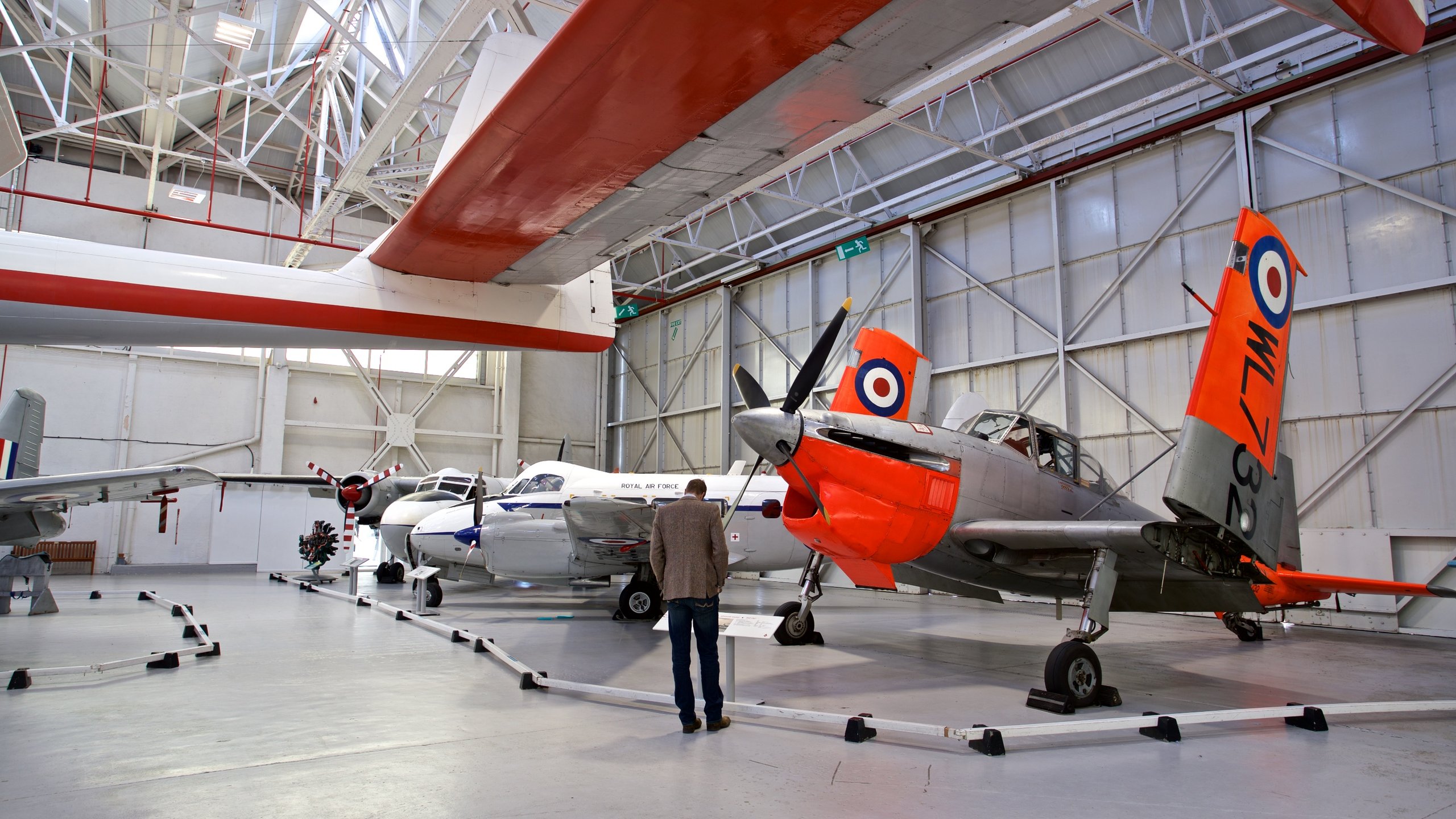 Cosford Royal Air Force Museum showing aircraft and interior views as well as an individual male