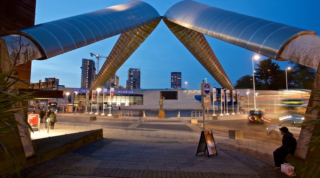 Coventry showing night scenes and outdoor art