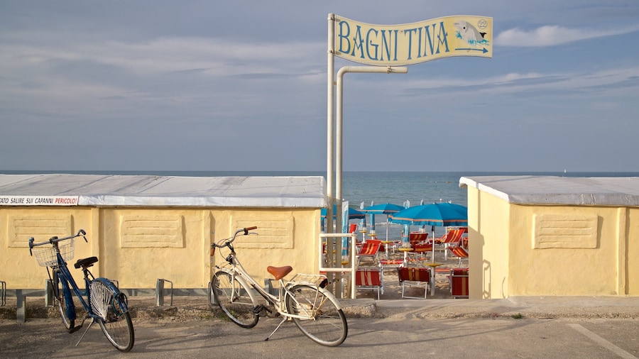 Pesaro showing general coastal views and signage