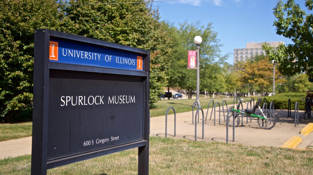 Spurlock Museum showing a garden and signage