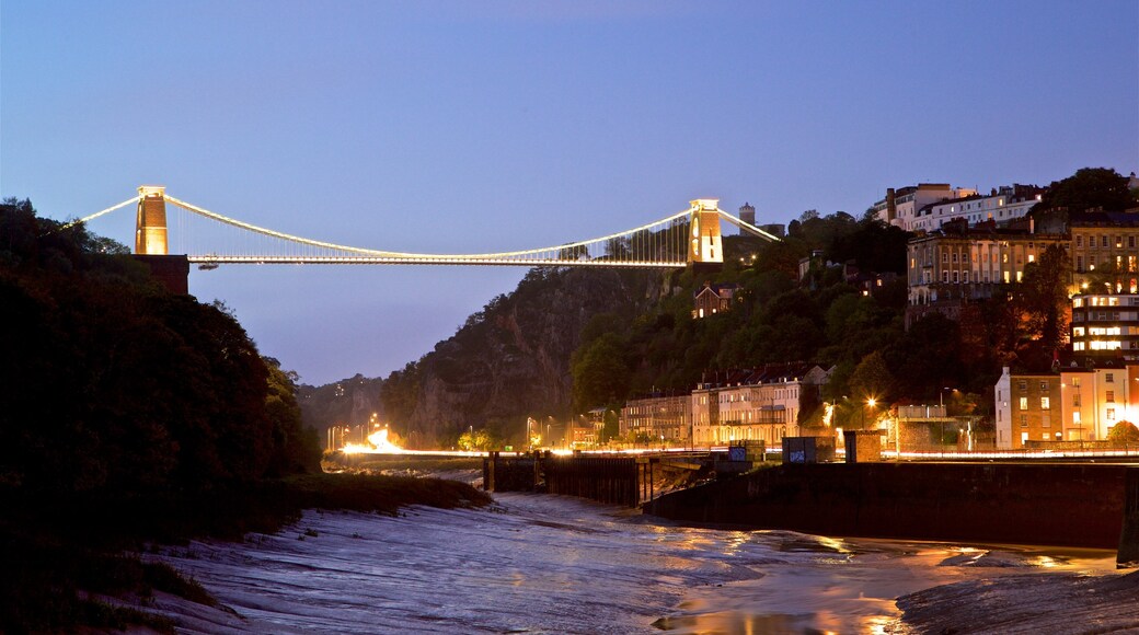 Bristol featuring night scenes, a river or creek and a bridge