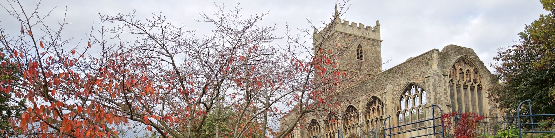 Castle Park which includes autumn leaves, a garden and heritage architecture