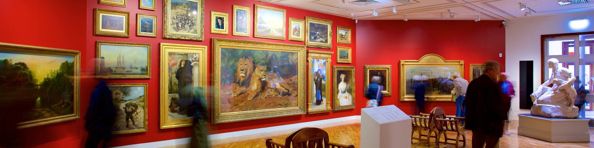 Ferens Art Gallery showing interior views and art as well as a small group of people