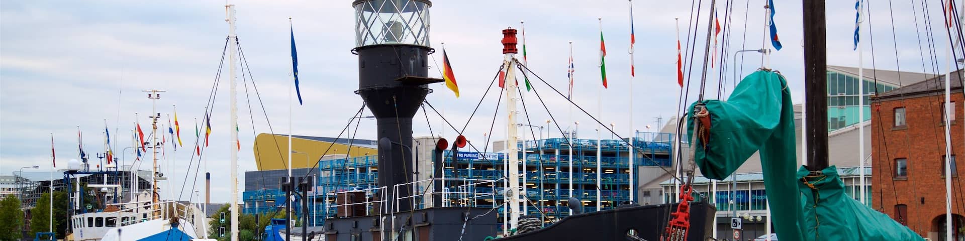 Spurn Lightship showing a bay or harbour and signage