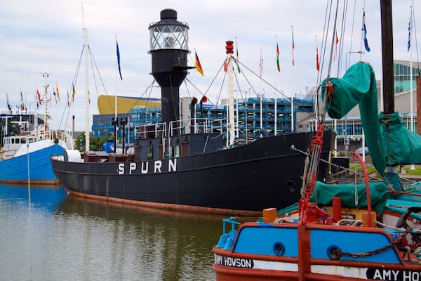 Spurn Lightship showing a bay or harbour and signage