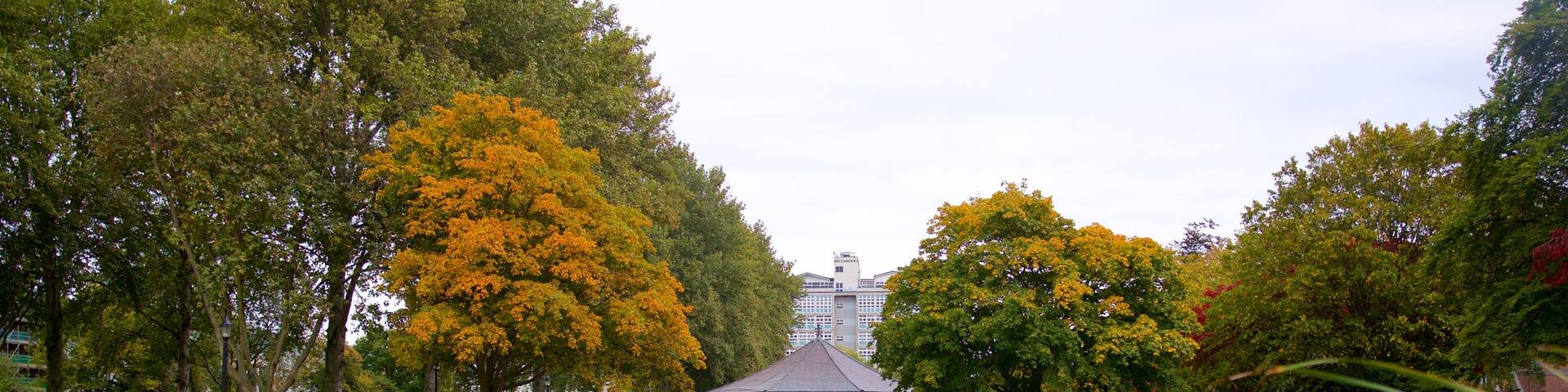 Queen\'s Gardens featuring outdoor art, a fountain and a pond