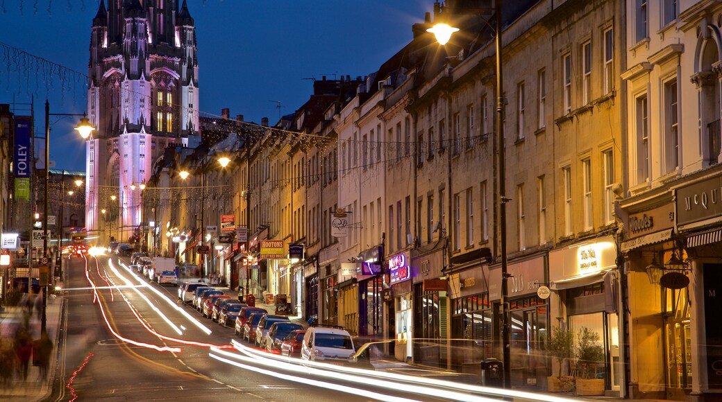 Wills Memorial Building which includes night scenes and a city