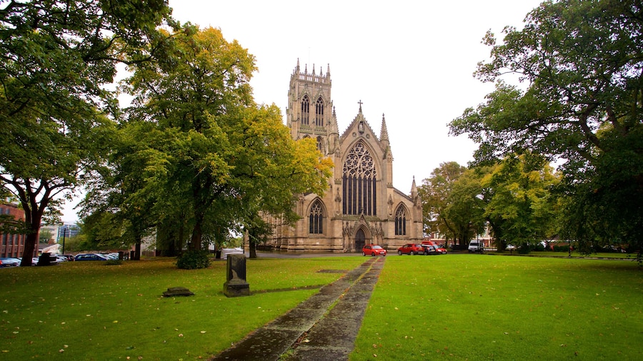 Doncaster Minster which includes a garden, heritage architecture and a church or cathedral