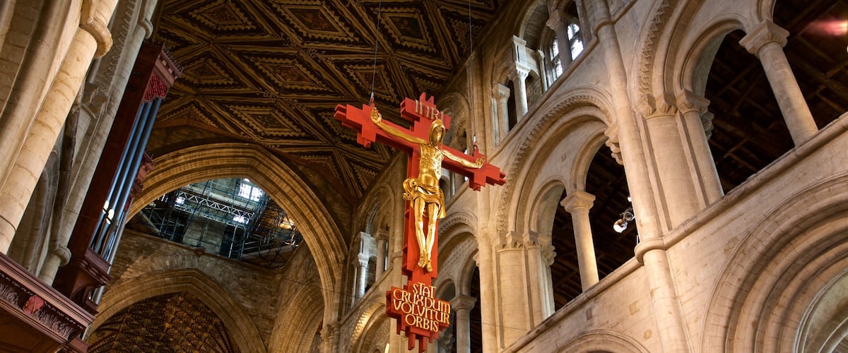 Peterborough Cathedral which includes interior views, heritage elements and a church or cathedral