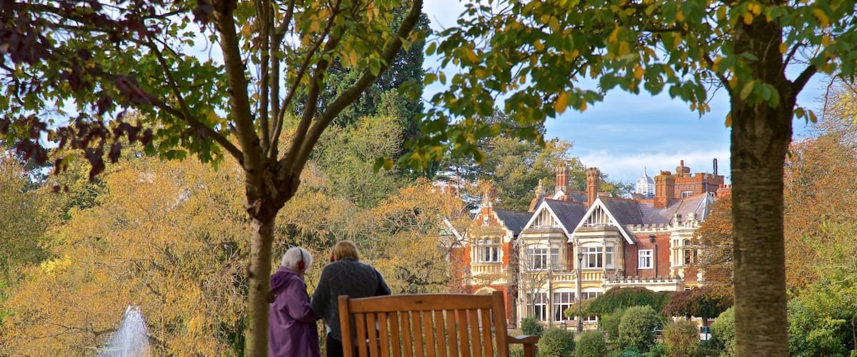 Bletchley Park which includes a park and a pond as well as a couple