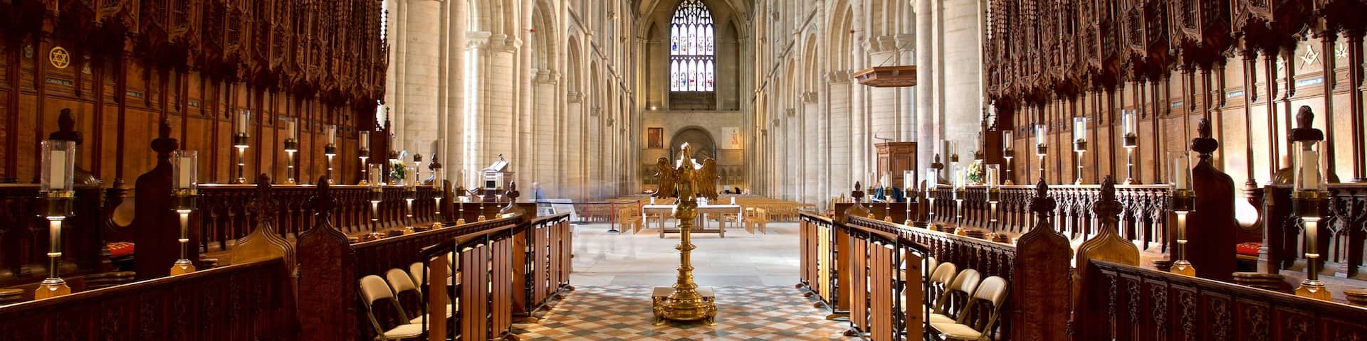Peterborough Cathedral featuring heritage elements, interior views and a church or cathedral