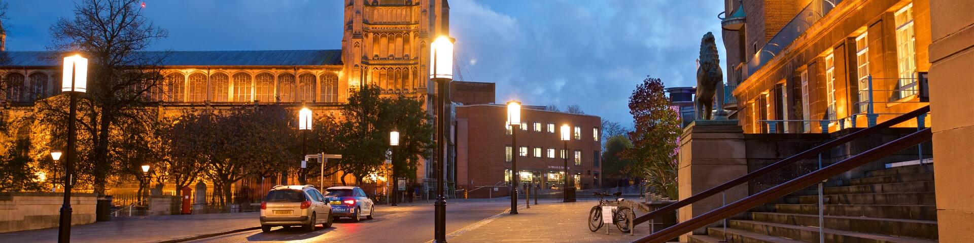 St Peter Mancroft which includes heritage architecture and night scenes