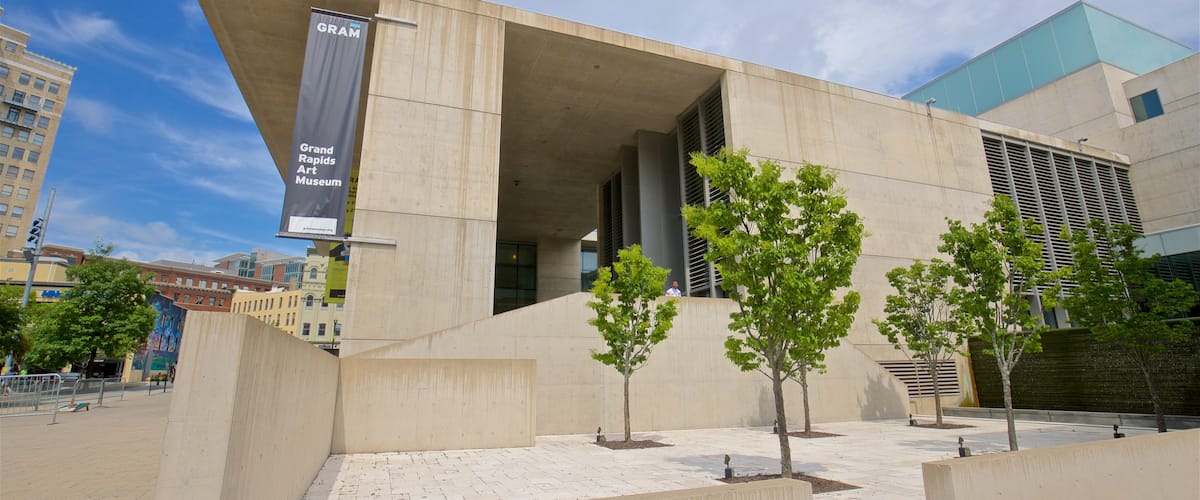 Grand Rapids Art Museum featuring a city