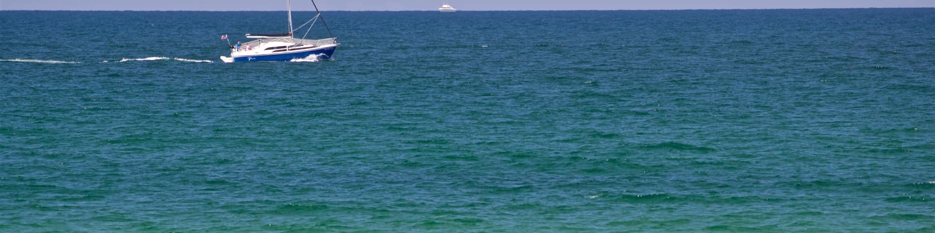 Muskegon State Park featuring general coastal views and boating