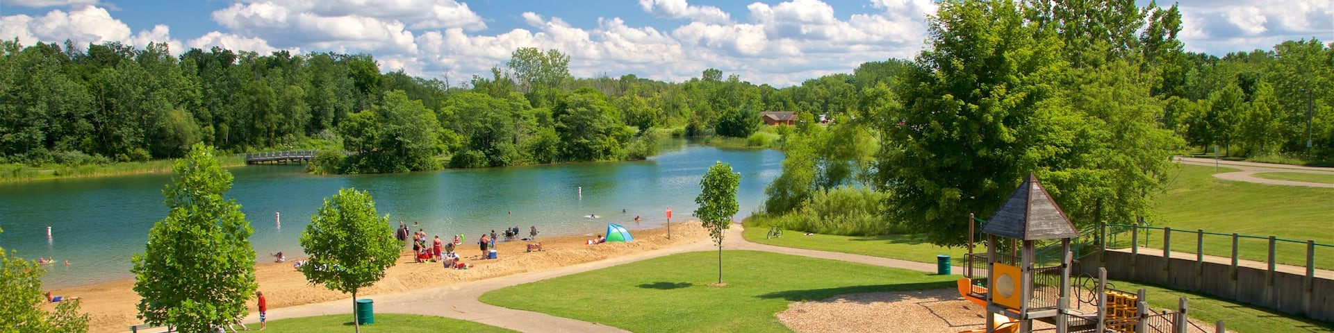Markin Glen County Park showing a playground, a park and a river or creek