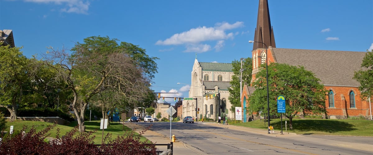 Battle Creek ofreciendo una iglesia o catedral y una pequeña ciudad o pueblo
