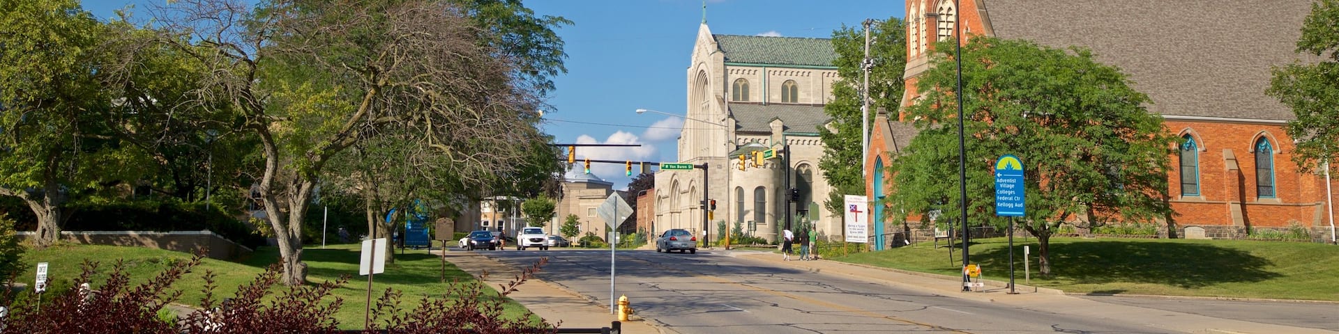 Battle Creek which includes a small town or village and a church or cathedral