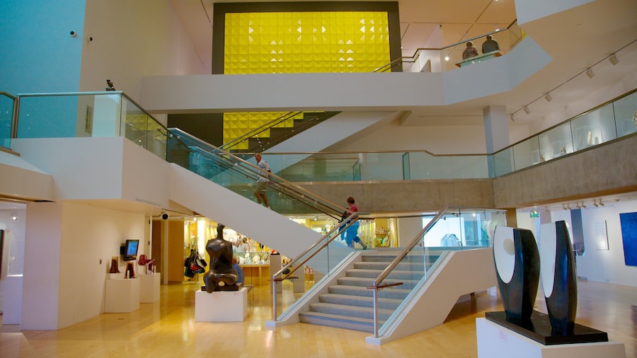Interior view of Palm Springs Art Museum showcasing modern design and artistic exhibits.