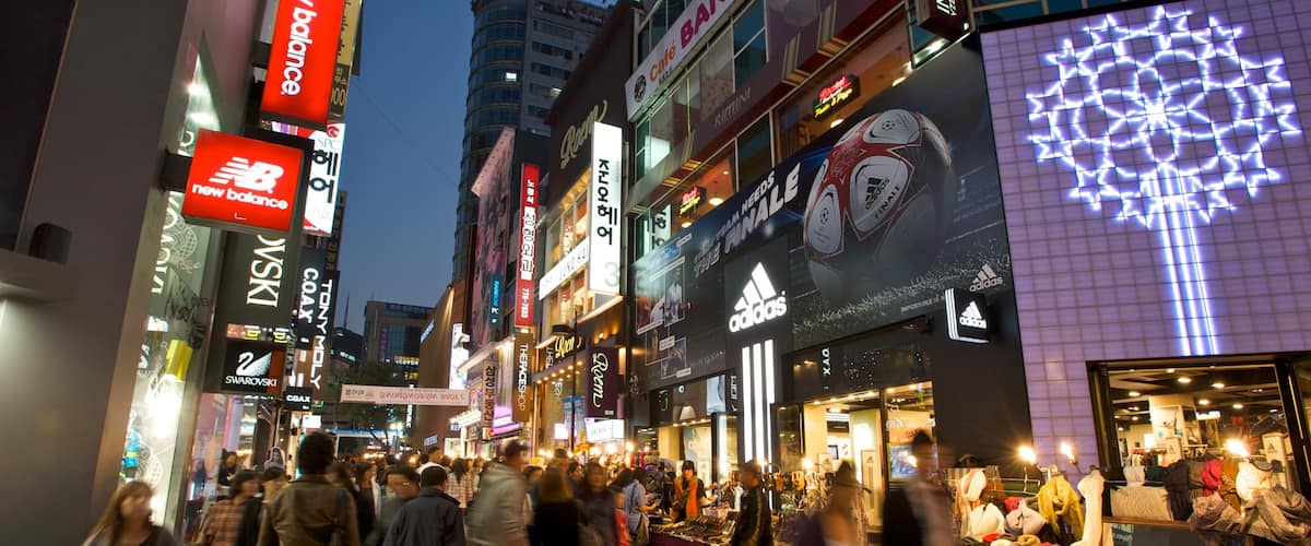 Myeongdong featuring shopping, street scenes and a city