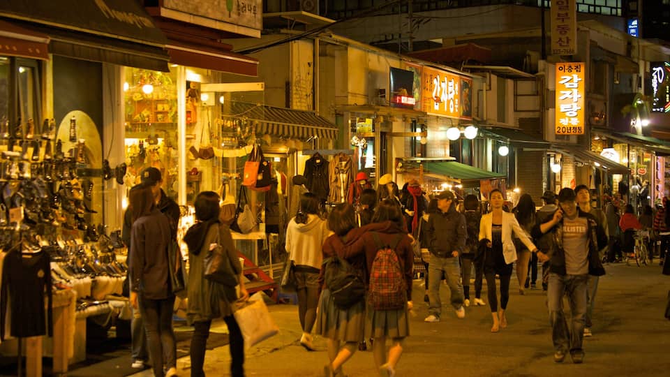 Hongdae das einen Nachtleben, Straßenszenen und Märkte