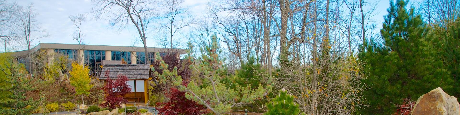 Creation Museum featuring a pond and landscape views
