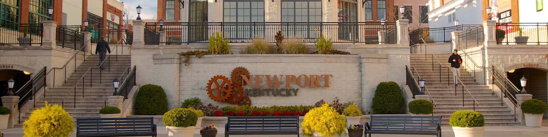 Newport on the Levee mostrando arquitectura moderna y escenas urbanas