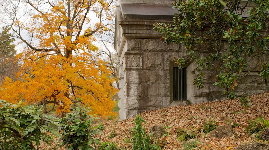 Spring Grove Cemetery montrant patrimoine architectural, feuilles d\'automne et mémorial