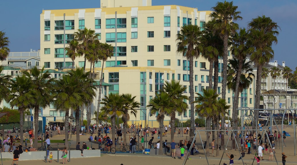 Santa Monica which includes modern architecture, a city and a playground