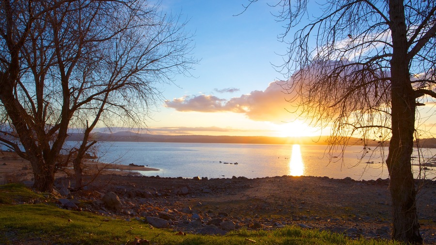 Folsom Lake State Recreation Area toont een zonsondergang, landschappen en een meer of poel