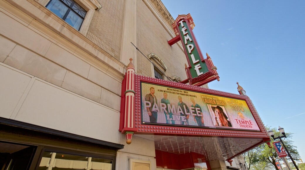 Temple Theatre featuring signage