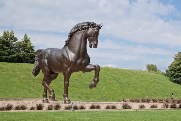 Leonardo da Vinci\'s Horse which includes outdoor art, a statue or sculpture and a park