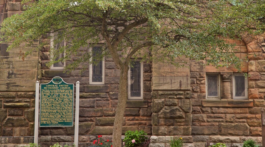 Central United Methodist Church showing heritage elements and signage