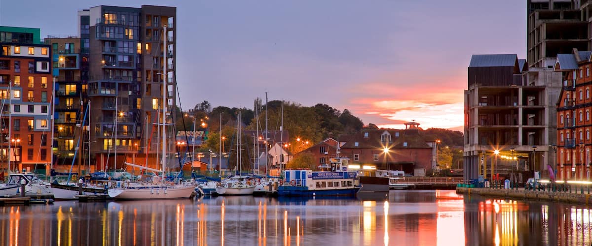 Ipswich Waterfront featuring a sunset and a bay or harbour