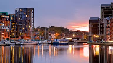 Ipswich Waterfront which includes a bay or harbour and a sunset