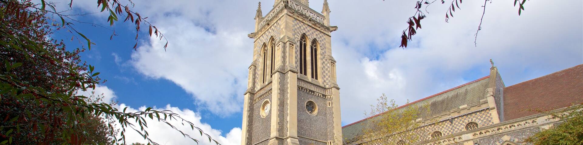 St Mary-le-Tower showing a cemetery, heritage architecture and a church or cathedral