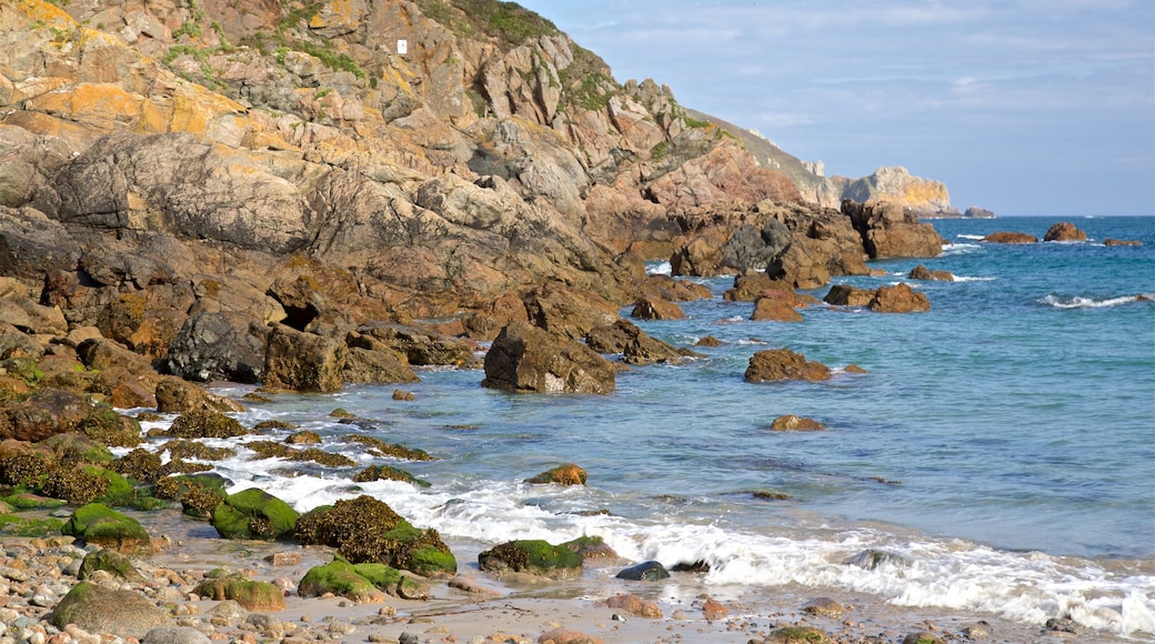 Petit Bot Bay which includes rocky coastline, a sandy beach and general coastal views