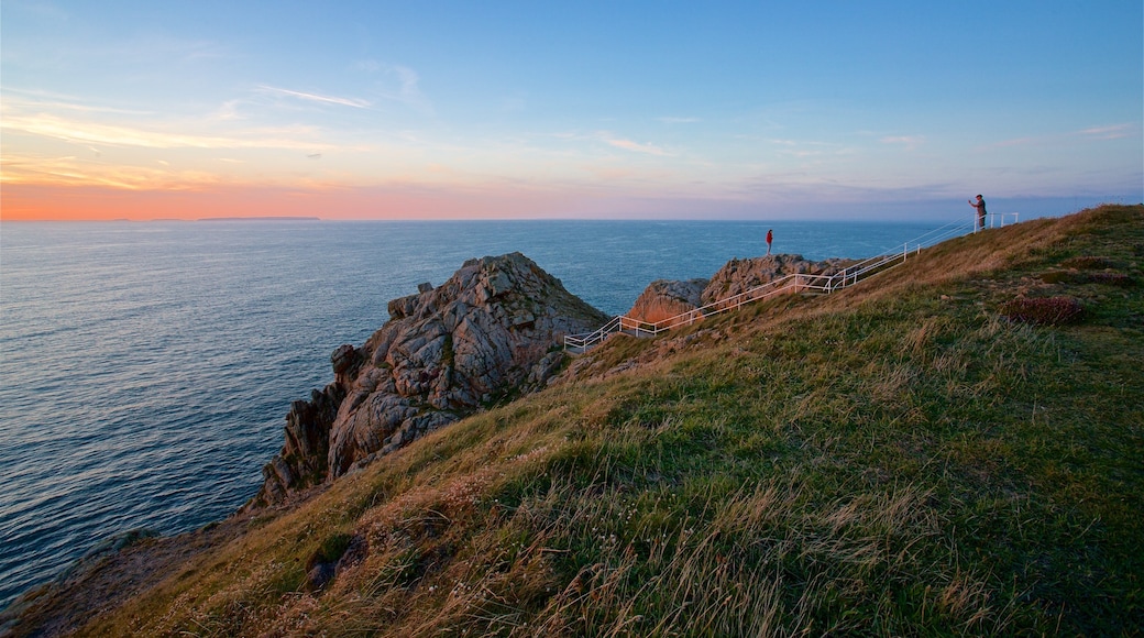 Grosnez Castle featuring a sunset, landscape views and general coastal views