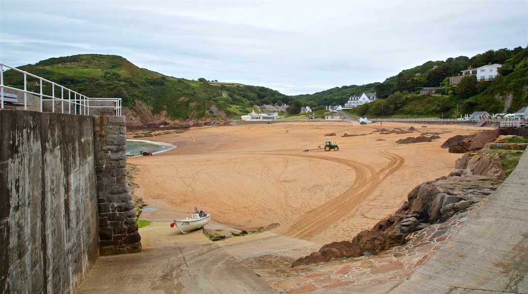 La Greve de Lecq featuring general coastal views and a beach