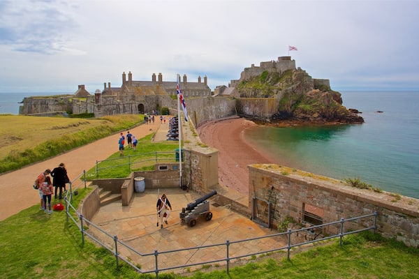Elizabeth Castle showing château or palace, a beach and general coastal views