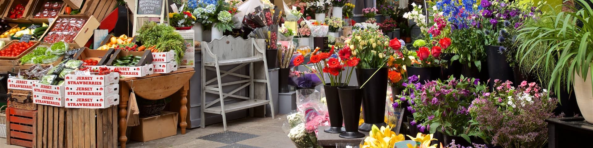 St. Helier Central Market which includes markets and flowers