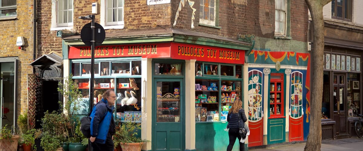 Pollock\'s Toy Museum showing street scenes as well as an individual male