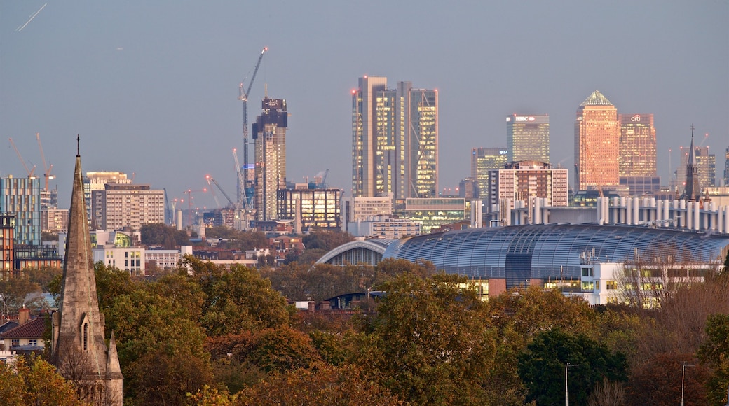 Primrose Hill showing landscape views, skyline and a city