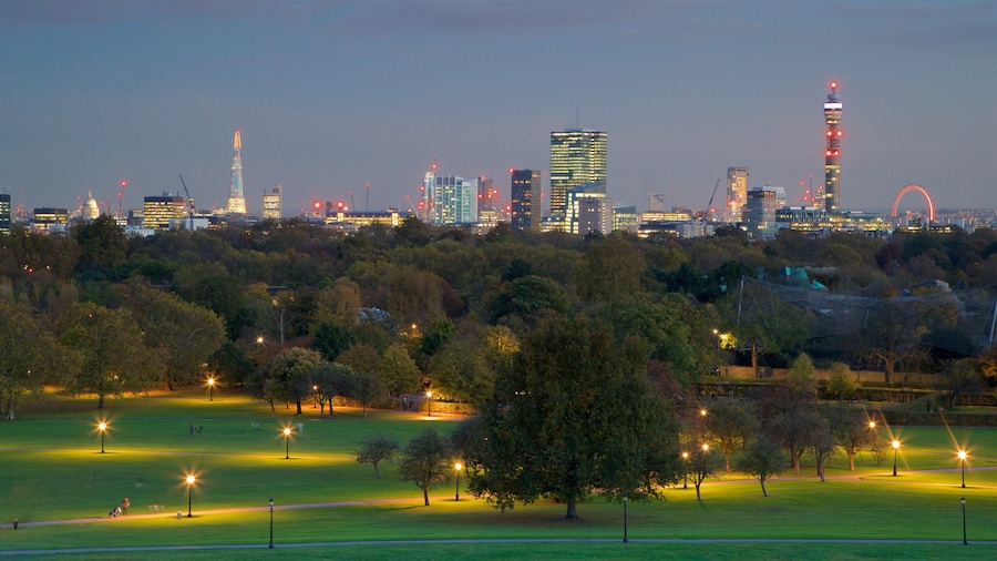 Primrose Hill mostrando giardino, vista del paesaggio e paesaggio notturno