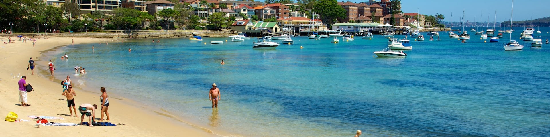 Manly Beach showing swimming, a coastal town and boating