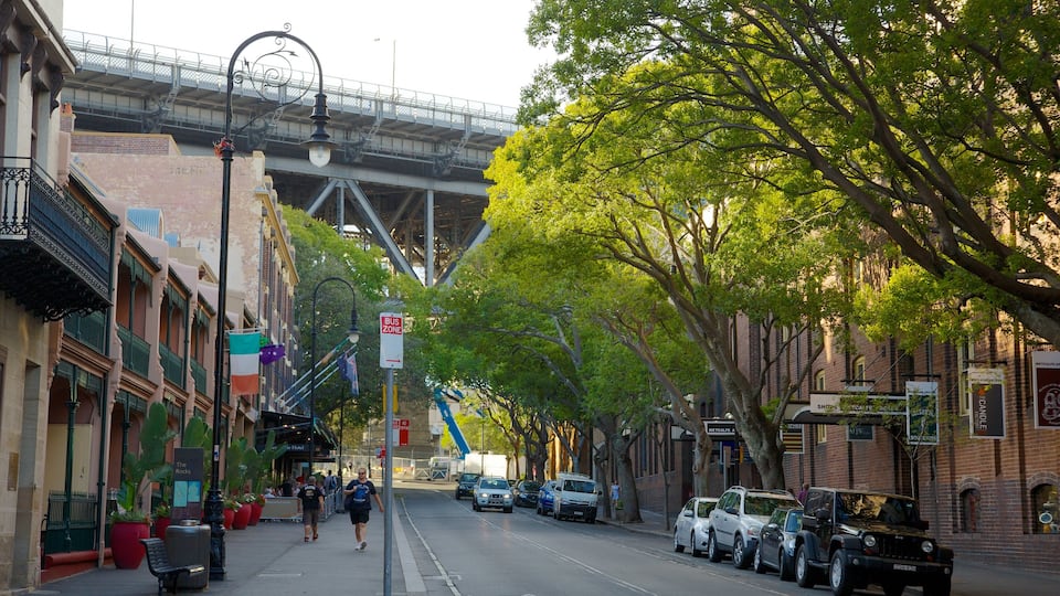 Circular Quay - The Rocks showing a city, a bridge and heritage architecture