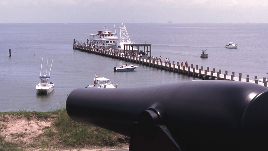 Mississippi showing military items, landscape views and a marina