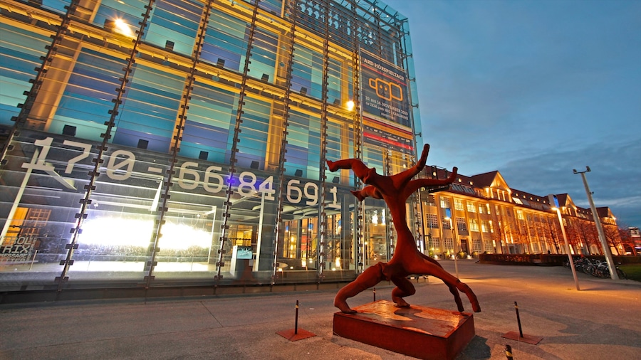 Karlsruhe featuring cbd, art and night scenes