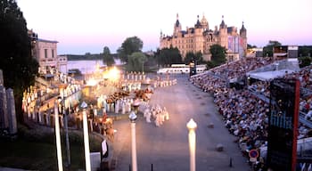Schwerin showing a castle, a city and heritage architecture