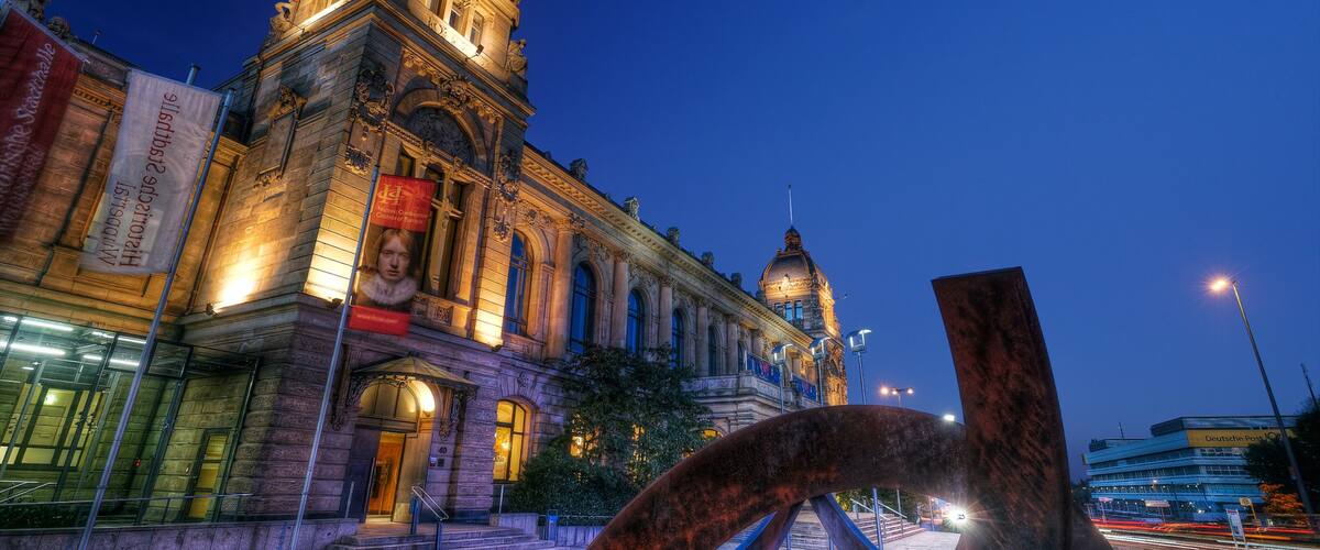 Wuppertal showing a city, heritage architecture and night scenes