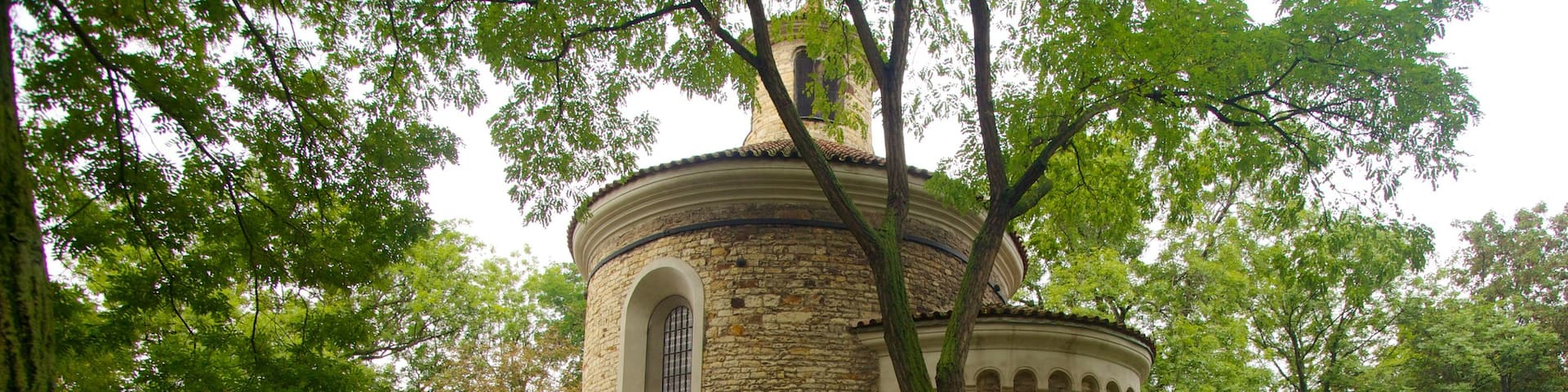 Vysehrad Castle which includes heritage architecture, a park and a monument